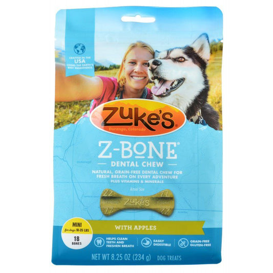 Zukes Z-Bones Dental Chews - Clean Apple Crisp-Dog-Zukes-Mini (18 Pack - 9 oz)-