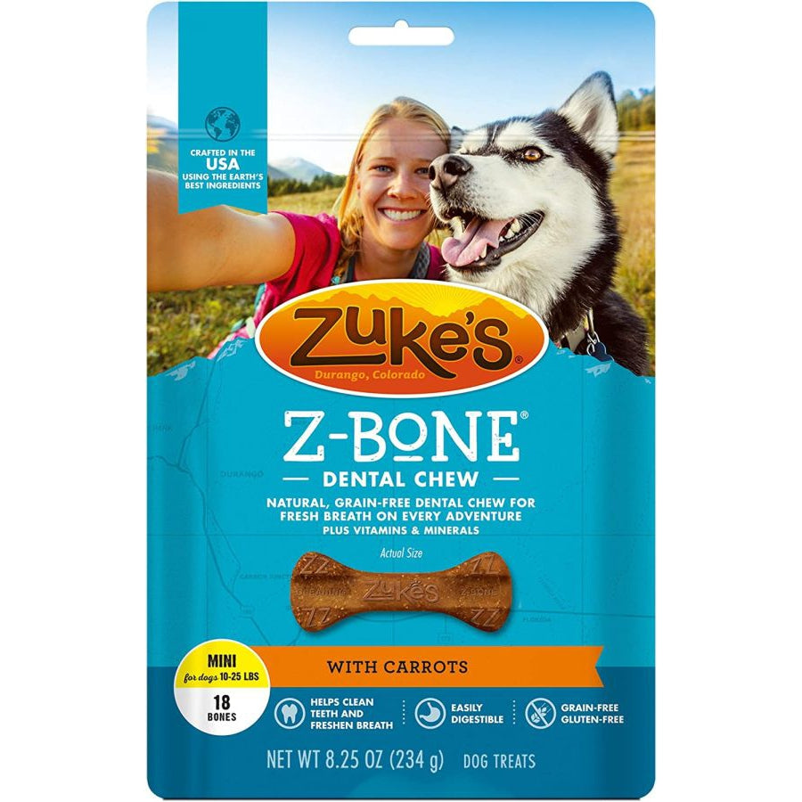 Zukes Z-Bones Dental Chews - Clean Carrot Crisp-Dog-Zukes-Mini (18 Pack - 9 oz)-