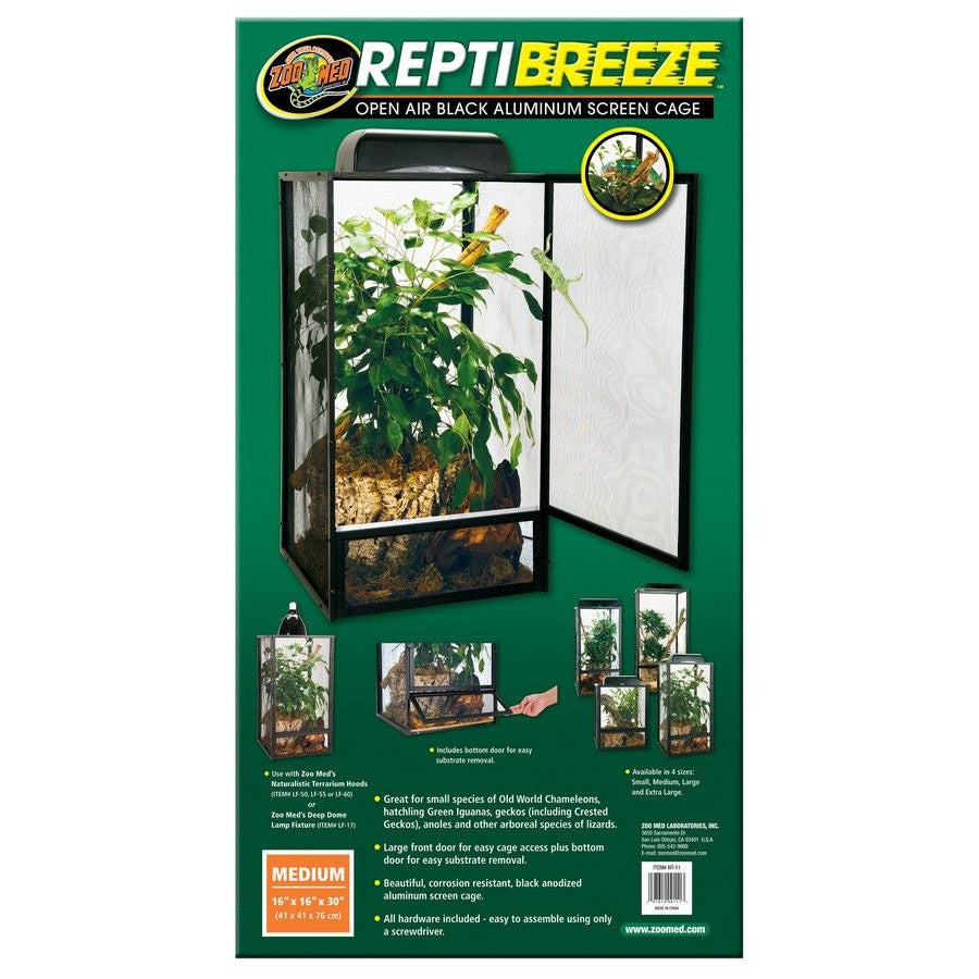 Zoo Med Reptibreeze Open Air Aluminum Screen Cage - Black-Reptile-Zoo Med-Medium (16"L x 16"W x 30"H)-