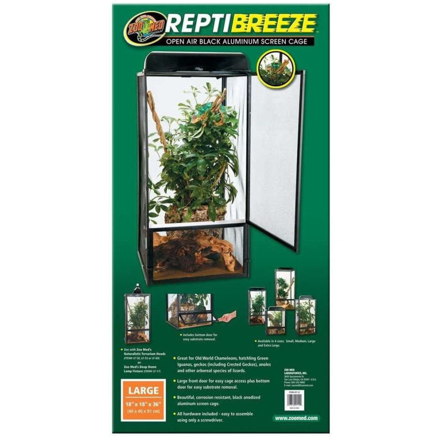 Zoo Med Reptibreeze Open Air Aluminum Screen Cage - Black-Reptile-Zoo Med-Large (18"L x 18"W x 36"H)-