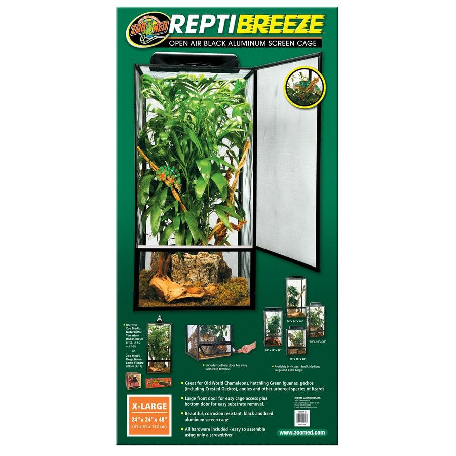 Zoo Med Reptibreeze Open Air Aluminum Screen Cage - Black-Reptile-Zoo Med-X-Large (24"L x 24"W x 48"H)-