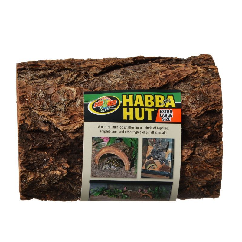 Zoo Med Habba Hut Natural Half Log with Bark Shelter-Reptile-Zoo Med-X-Large (9"L x 9.25"W x 4"H)-