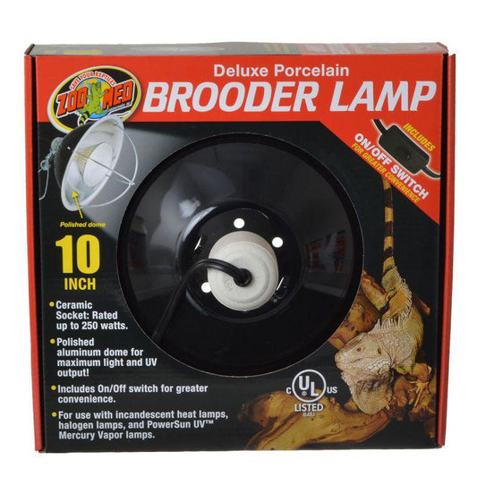 Zoo Med Delux Porcelain Brooder Lamp - Black-Reptile-Zoo Med-Up to 250 Watts (10" Diameter)-