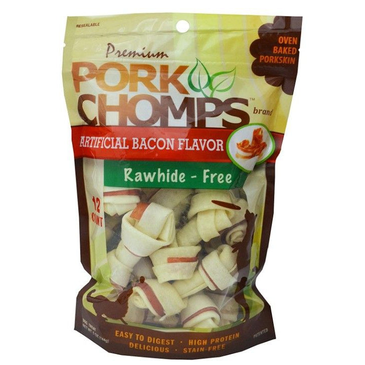Pork Chomps Knotz Knotted Pork Chew - Bacon Flavor-Dog-Scott Pet-Mini - 12 Count - (2"-3" Chews)-