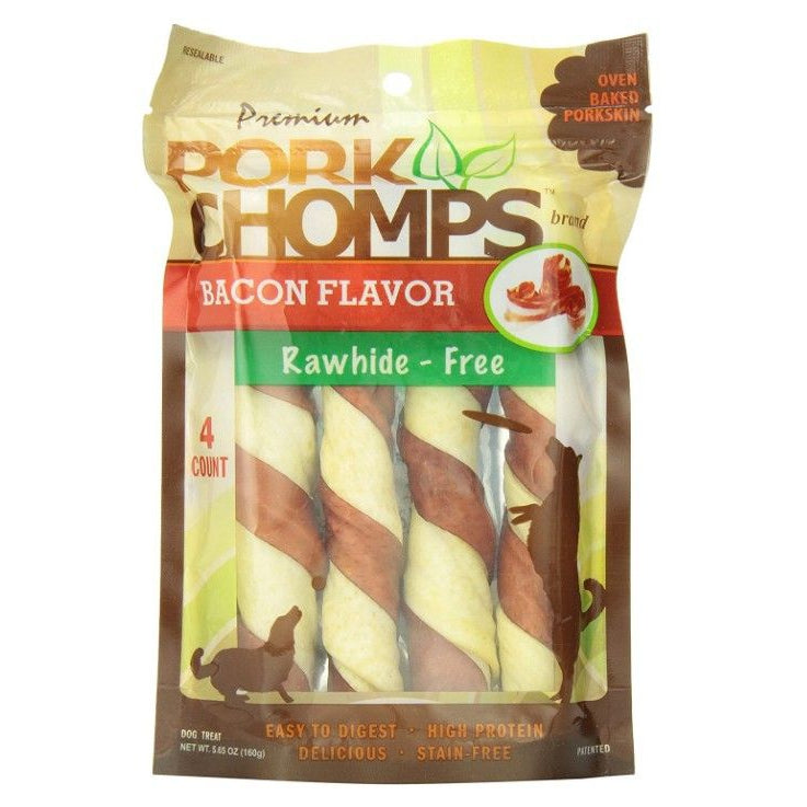 Pork Chomps Premium Pork Twistz - Bacon-Dog-Scott Pet-Large - 4 Count-