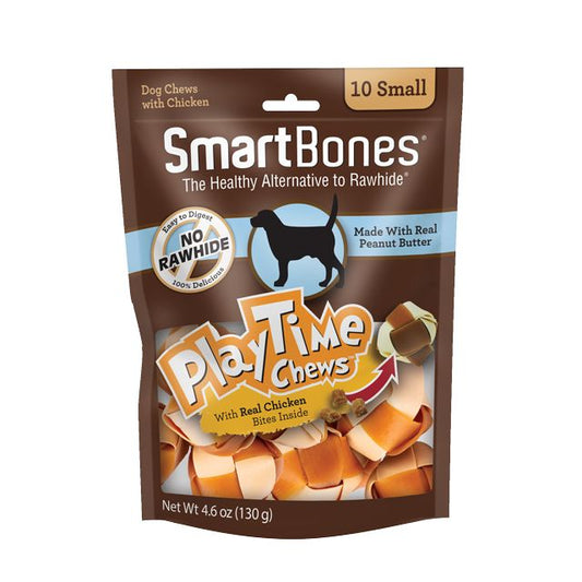SmartBones PlayTime Chews for Dogs - Peanut Butter-Dog-Smartbones-Small - 10 Pack - (1.25"-1.5" Diameter Chews)-