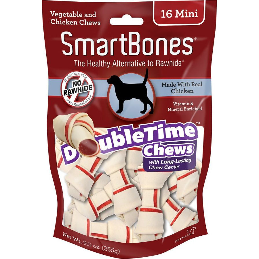 SmartBones DoubleTime Bone Chews for Dogs - Chicken-Dog-Smartbones-Mini - 16 Pack - (2.5" Long - For Dogs 5-10 lbs)-