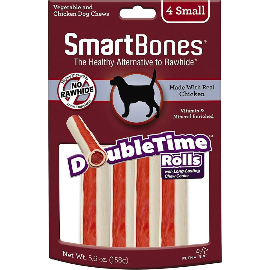 SmartBones DoubleTime Roll Chews for Dogs - Chicken-Dog-Smartbones-Small - 4 Pack - (5" Long - For Dogs 11-25 lbs)-