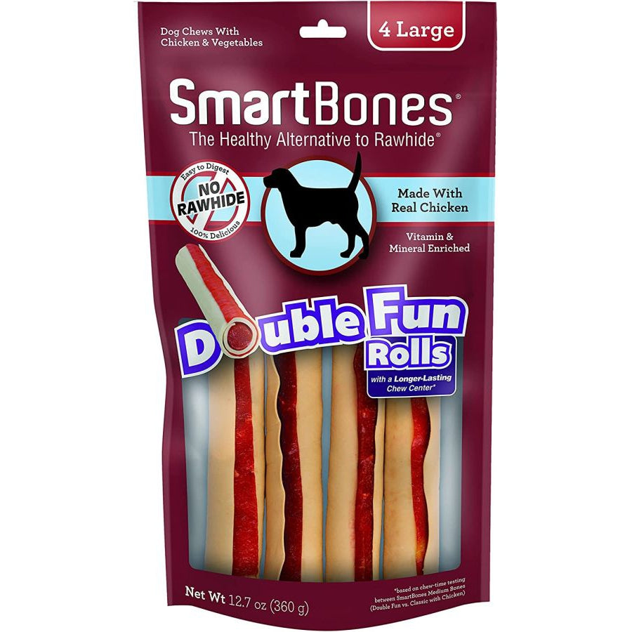 SmartBones DoubleTime Roll Chews for Dogs - Chicken-Dog-Smartbones-Large - 4 Pack - (7.5" Long - For Dogs Over 50 lbs)-