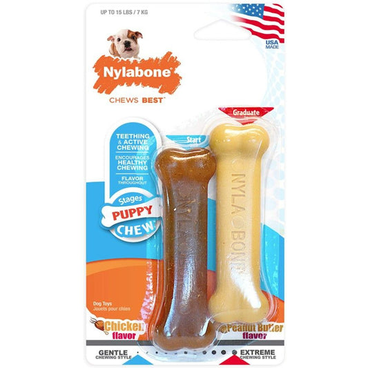 Nylabone Puppy Chew Petite Twin Pack - Chicken & Peanut Butter Nylon Chews-Dog-Nylabone-3.75" Chews - 2 Pack - (For Puppies up to 15 lbs)-