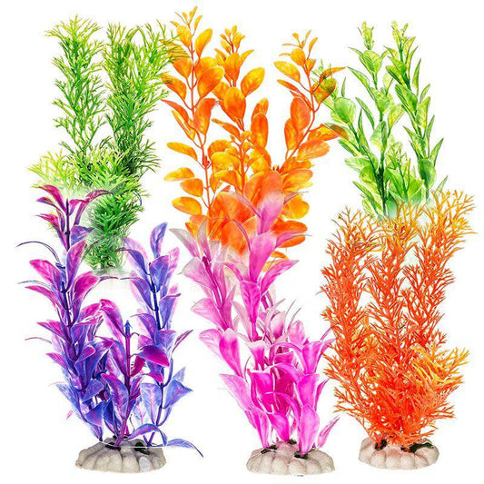 Aquatop Plastic Aquarium Plants Power Pack - Assorted Colors-Fish-Aquatop-12 Pack - (7" High Plants)-