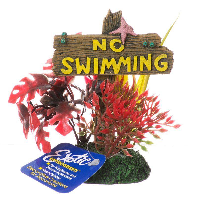 Exotic Environments No Swimming Sign-Fish-Blue Ribbon Pet Products-Small - (3.5"L x 2.5"W x 4.5"H)-