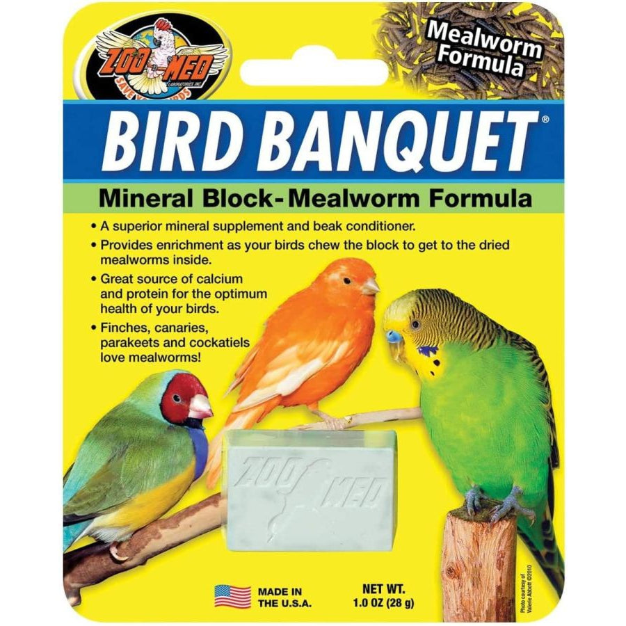 Zoo Med Bird Banquet Mineral Block - Mealworm Formula-Bird-Zoo Med-Small - 1 Block - 1 oz-