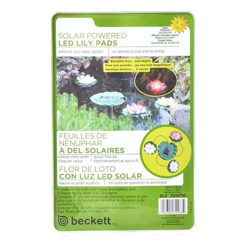 Beckett Solar LED Lily Lights for Ponds-Fish-Beckett-3 Lily Pad Lights-