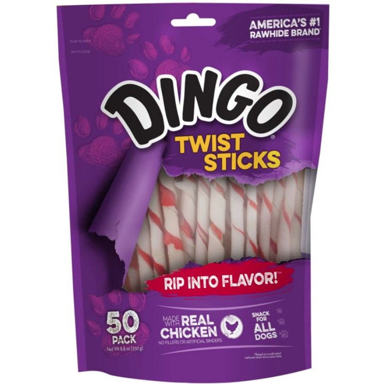 Dingo Twist Sticks Chicken in the Middle Rawhide Chews (No China Sourced Ingredients)-Dog-Dingo-50 Pack-