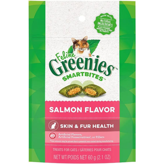 Greenies Feline SmartBites Skin and Fur Health Salmon Flavor Cat Treats-Cat-Greenies-2.1 oz-