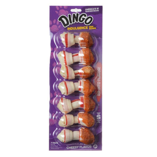 Dingo Indulgence Cheese Flavor Meat & Rawhide Chews (No China Sourced Ingredients)-Dog-Dingo-Mini - 7 Pack (2.5" Bones)-