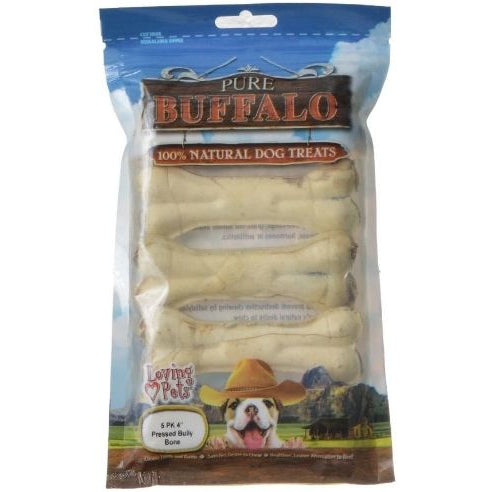 Loving Pets Pure Buffalo Dog Treats - Pressed Bully Bone-Dog-Loving Pets-4" Bones (5 Pack)-