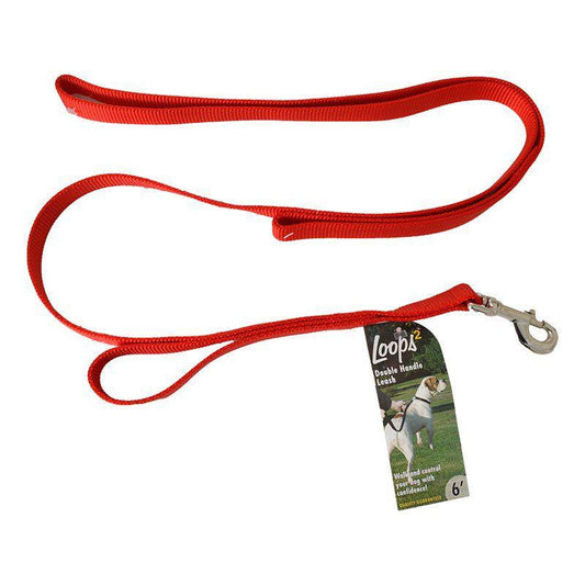 Loops 2 Double Nylon Handle Leash - Red-Dog-Coastal Pet-6" Long x 1" Wide-