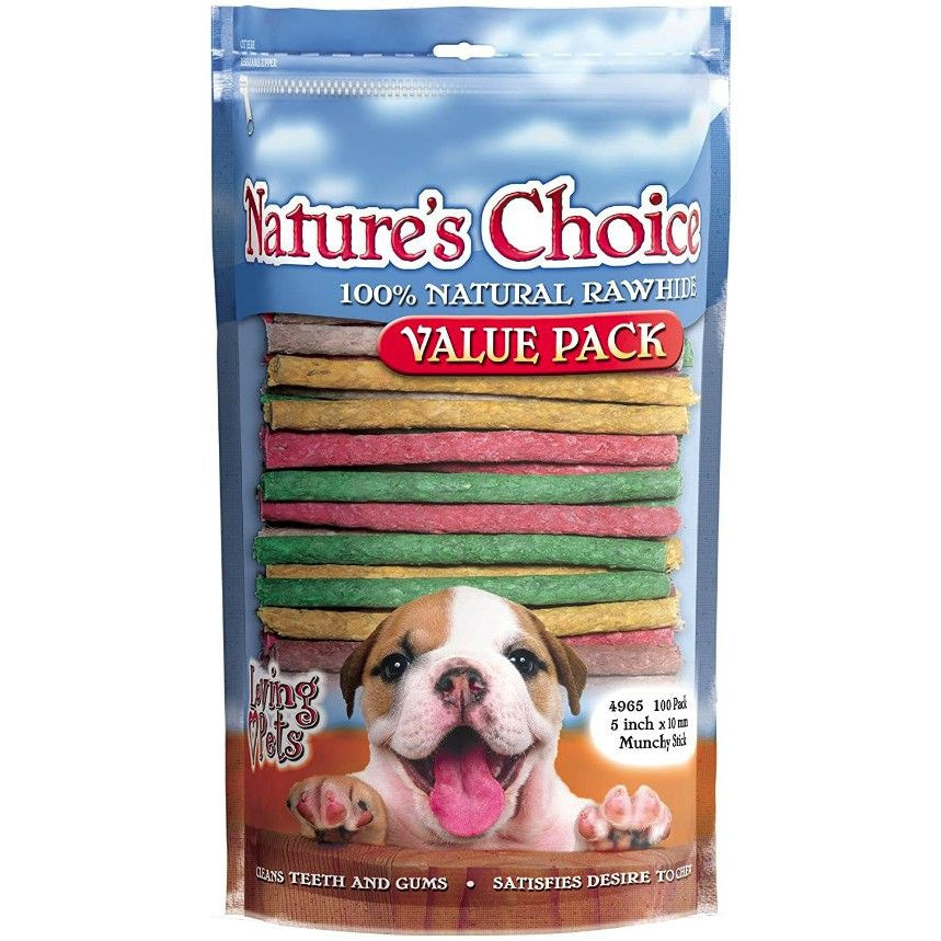 Loving Pets Nature's Choice Rawhide Munchy Stick Value Pack-Dog-Loving Pets-100 Pack (5" Assorted Munchy Sticks)-