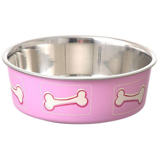 Loving Pets Stainless Steel & Coastal Pink Bella Bowl with Rubber Base-Dog-Loving Pets-Small - 1.25 Cups (5.5"D x 2"H)-