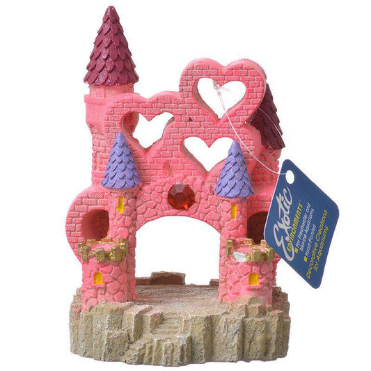 Exotic Environments Pink Heart Castle Aqiarum Ornament-Fish-Blue Ribbon Pet Products-Large - (4.5"L x 4"W x 6.25"H)-