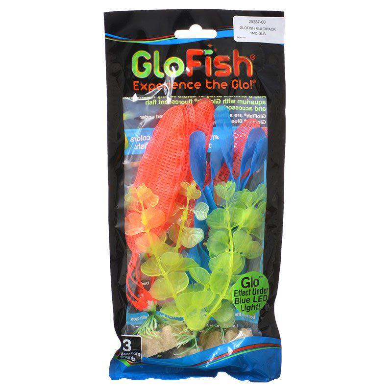 GloFish Aquarium Plant Multipack - Yellow, Orange & Blue-Fish-GloFish-3 Pack - (Medium Yellow, Large Orange, Large Blue)-