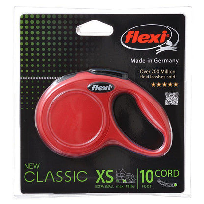 Flexi New Classic Retractable Cord Leash - Red-Dog-Flexi-X-Small - 10' Lead (Pets up to 18 lbs)-