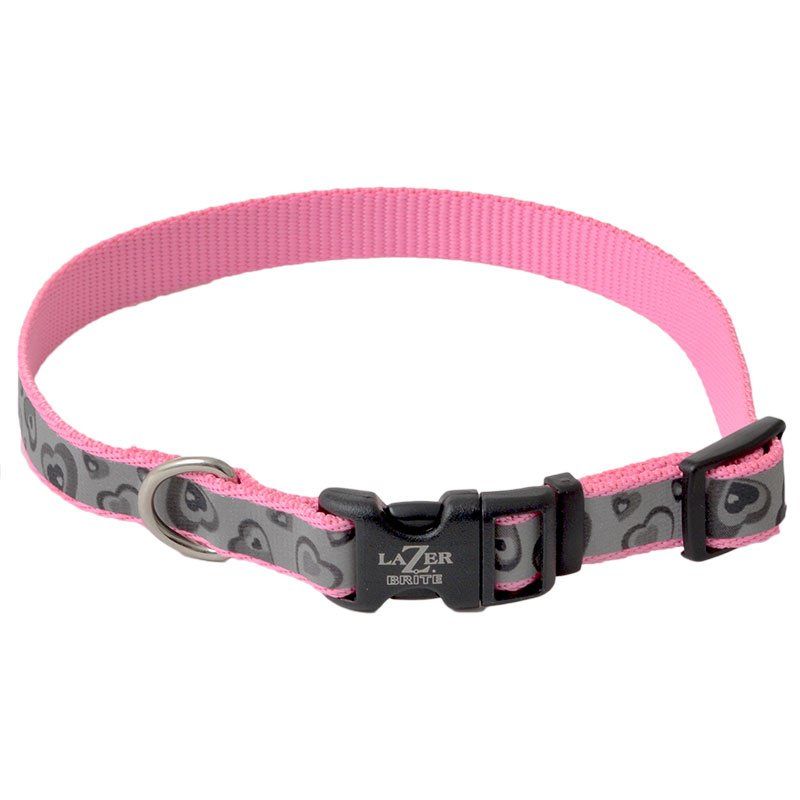 Lazer Brite Pink Hearts Reflective Adjustable Dog Collar-Dog-Coastal Pet-12"-18" Long x 5/8" Wide-