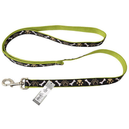 Pet Attire Ribbon Brown Paws & Bones Nylon Dog Leash-Dog-Coastal Pet-6' Long x 1" Wide-