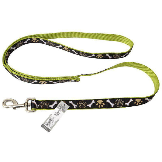 Pet Attire Ribbon Brown Paws & Bones Nylon Dog Leash-Dog-Coastal Pet-6' Long x 1" Wide-