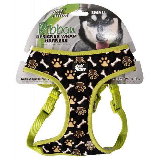 Pet Attire Ribbon Brown Paw & Bones Designer Wrap Adjustable Dog Harness-Dog-Coastal Pet-Fits 19"-23" Girth - (5/8" Straps)-