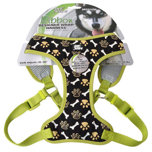 Pet Attire Ribbon Brown Paw & Bones Designer Wrap Adjustable Dog Harness-Dog-Coastal Pet-Fits 22"-28" Girth - (3/4" Straps)-