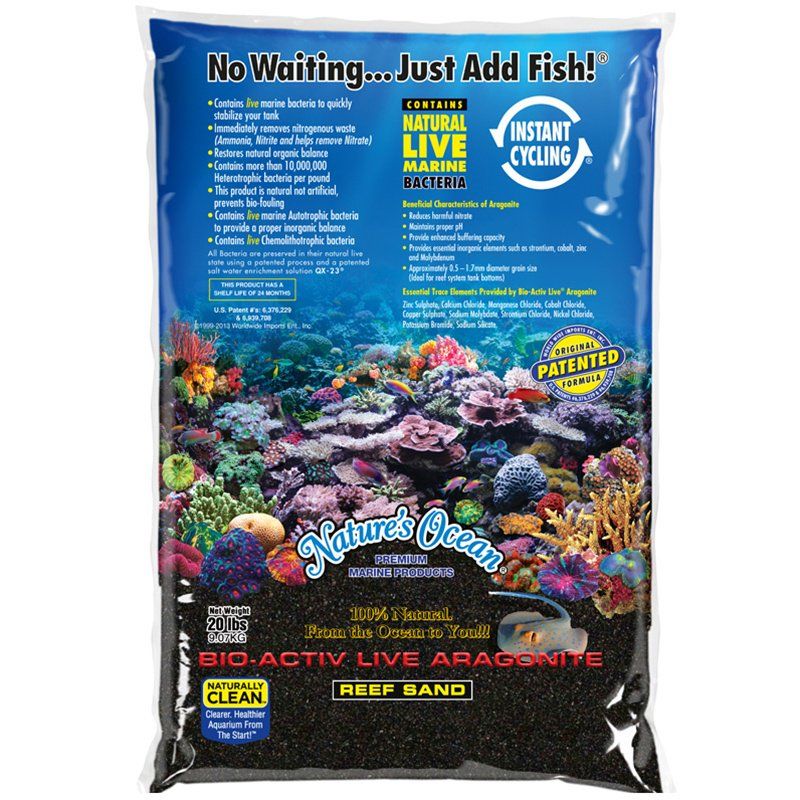 Nature's Ocean Black Beach Bio-Activ Live Aragonite Reef Sand-Fish-Nature's Ocean-20 lbs (0.5-1.5 mm Grain)-