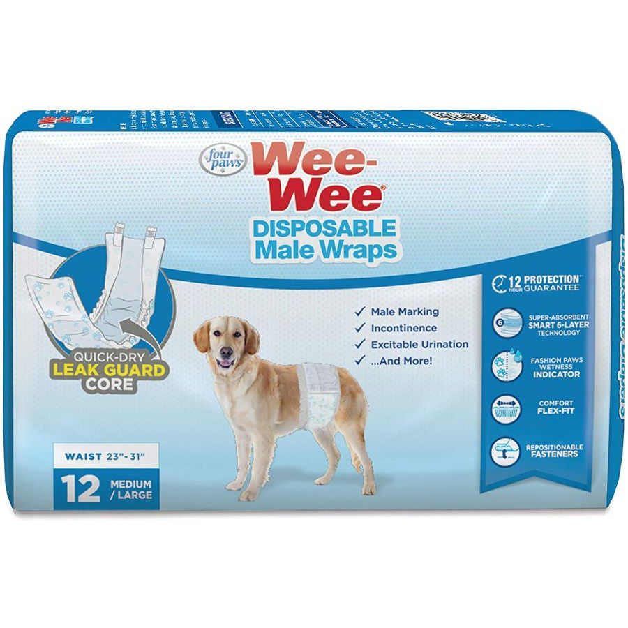 Four Paws Wee Wee Disposable Male Dog Wraps-Dog-Four Paws-Medium/Large - 12 Pack - (Fits Waists 15"-29.5")-