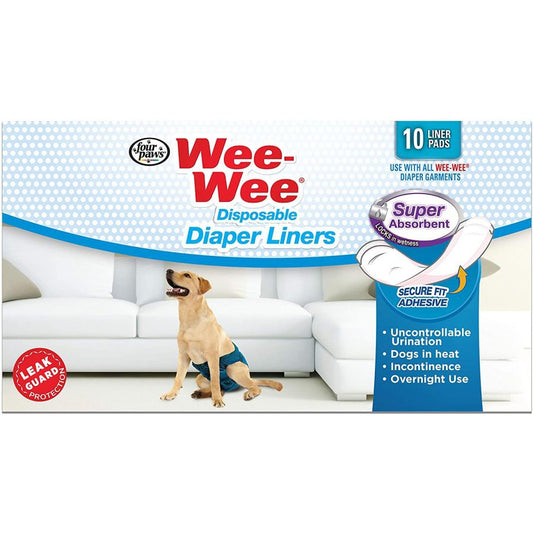 Four Paws Wee Wee Super Absorbent Disposable Diaper Liners-Dog-Four Paws-10 Pack - (Fits All Garment Sizes)-