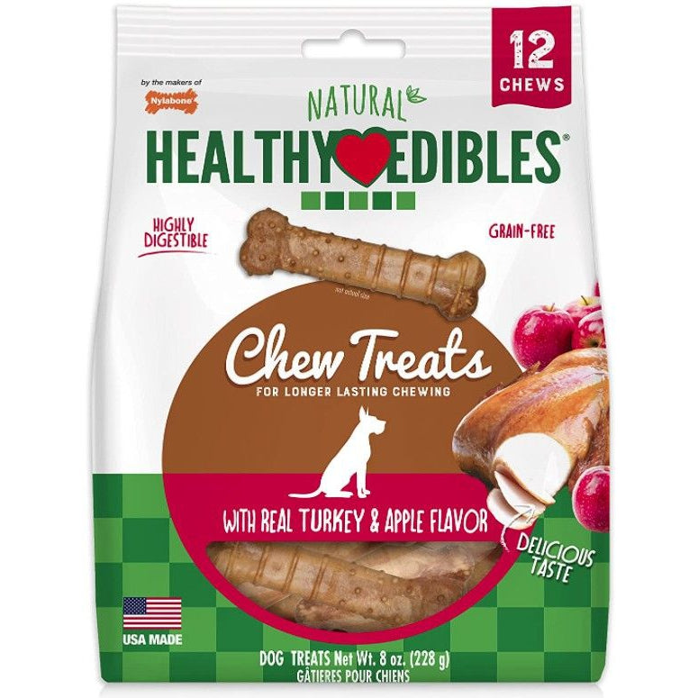 Nylabone Healthy Edibles Flavor Combos Treats - Turkey & Apple-Dog-Nylabone-Petite - 12 Pack-