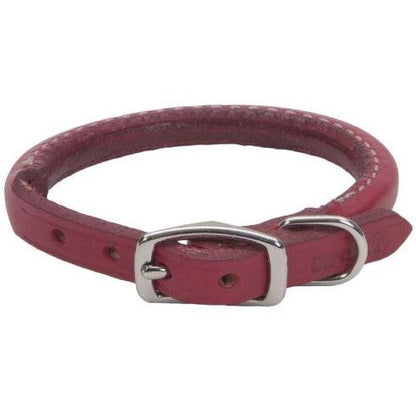 Circle T Oak Tanned Leather Round Dog Collar - Red-Dog-Circle T Leather-12 " Neck-