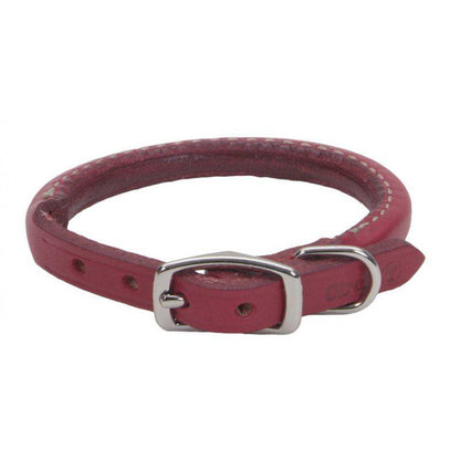 Circle T Oak Tanned Leather Round Dog Collar - Red-Dog-Circle T Leather-14" Neck-