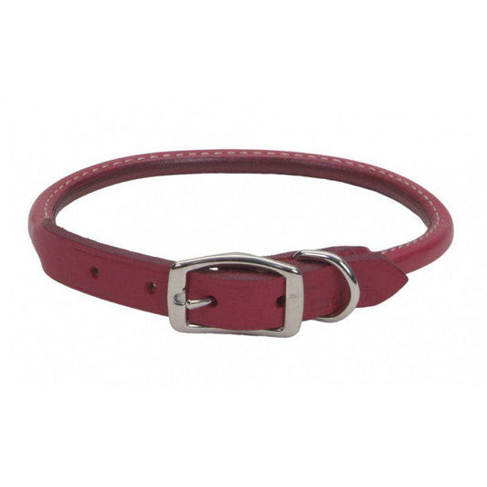Circle T Oak Tanned Leather Round Dog Collar - Red-Dog-Circle T Leather-16" Neck-