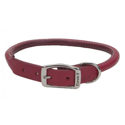 Circle T Oak Tanned Leather Round Dog Collar - Red-Dog-Circle T Leather-18" Neck-