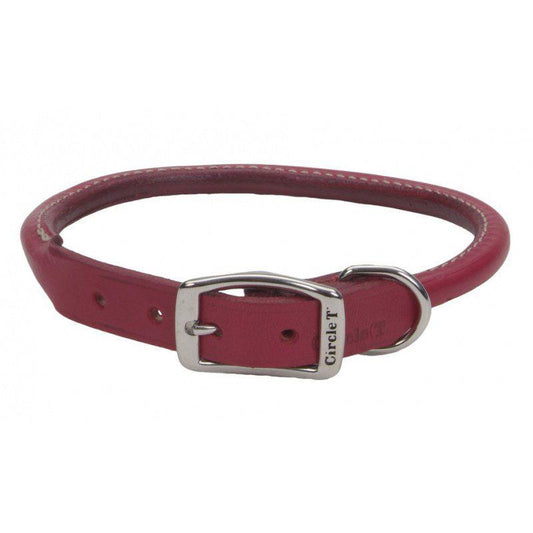 Circle T Oak Tanned Leather Round Dog Collar - Red-Dog-Circle T Leather-18" Neck-