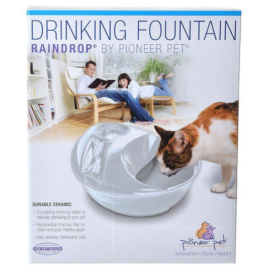 Pioneer Raindrop Ceramic Drinking Fountain - White-Animals & Pet Supplies-BimBimPet-