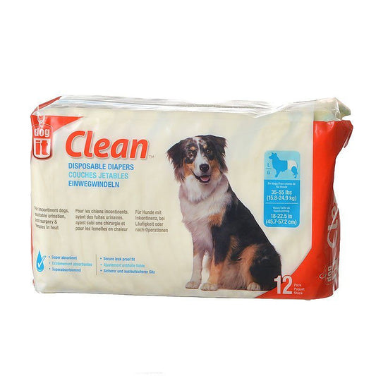 Dog It Clean Disposable Diapers-Dog-Dog It-Large - 12 Pack - 35-55 lb Dogs - (18-22.5" Waist)-