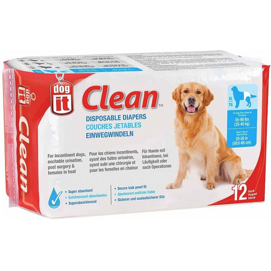 Dog It Clean Disposable Diapers-Dog-Dog It-X-Large - 12 Pack - 55-90 lb Dogs - (20-26" Waist)-