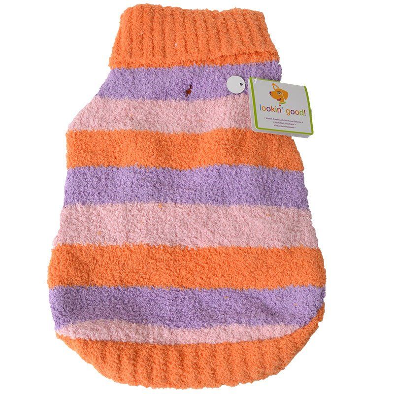 Lookin Good Striped Dog Sweater - Orange-Dog-Fashion Pet-Medium - (Fits 14"-19" Neck to Tail)-