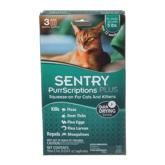 Sentry PurrScriptions Plus Flea & Tick Control for Cats & Kittens-Cat-Sentry-Cats Under 5 lbs - 3 Month Supply-