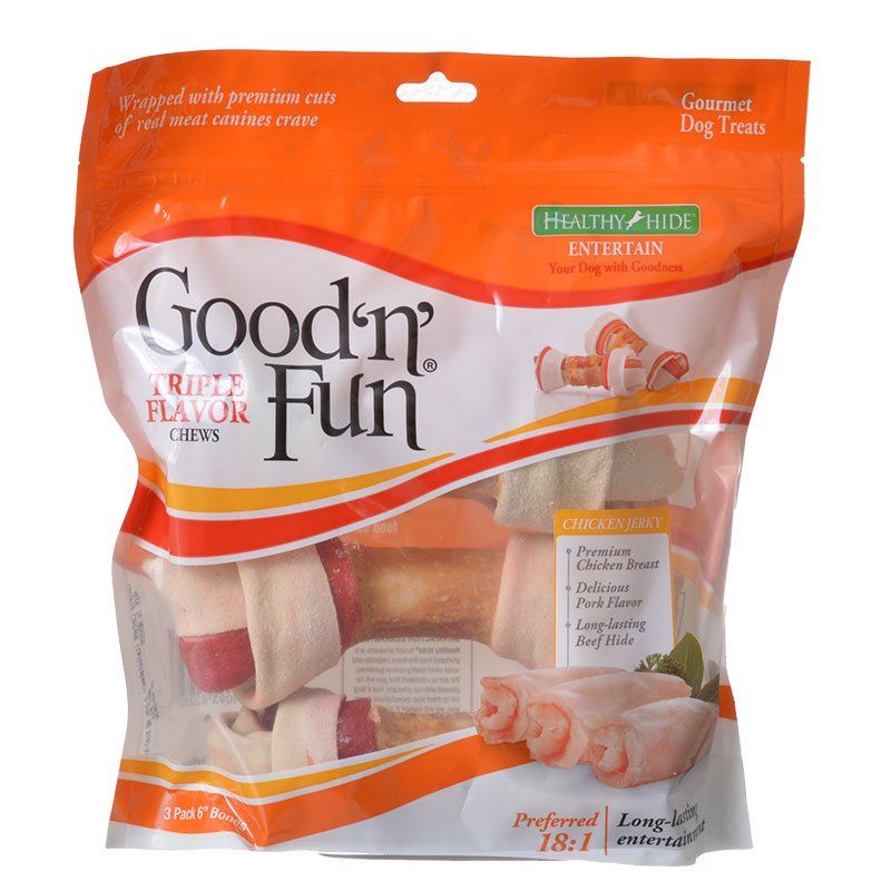 Healthy Hide Good 'n' Fun Triple-Flavor Bones - Beef, Pork & Chicken-Dog-Healthy Hide-Medium - 3 Pack - (6" Bones)-