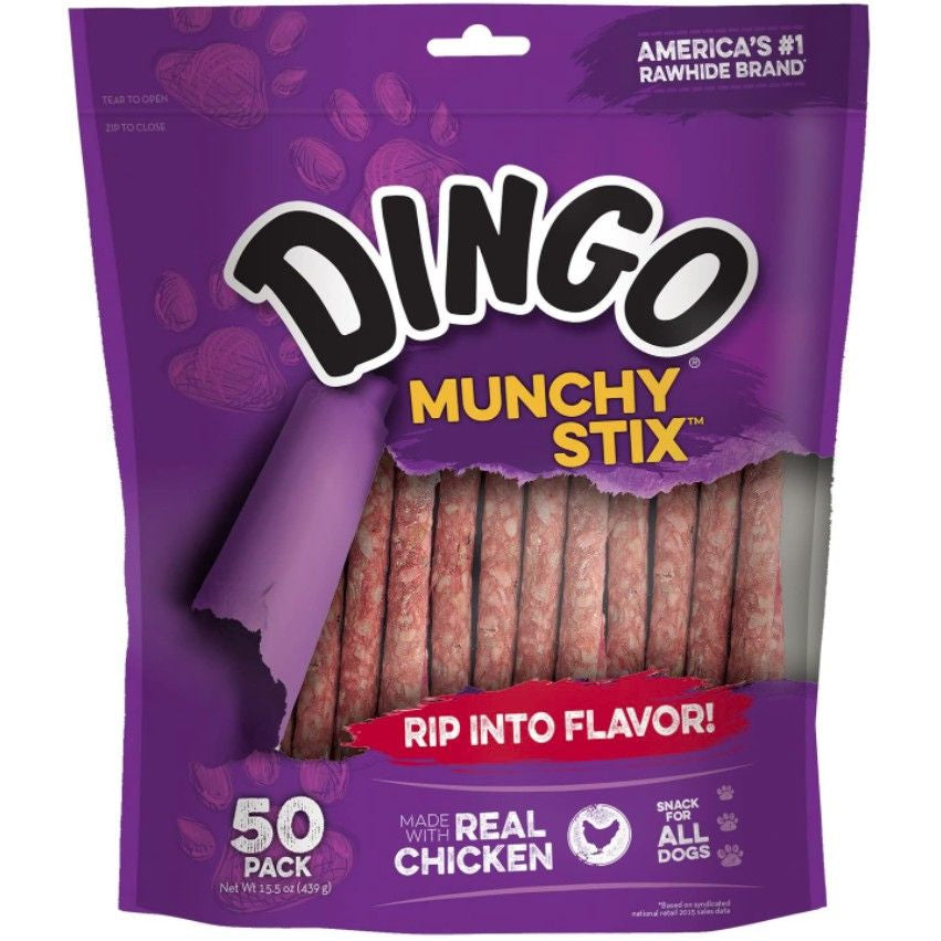 Dingo Munchy Stix Chicken & Rawhide Chews (No China Sourced Ingredients)-Dog-Dingo-50 Pack - (5" Sticks)-