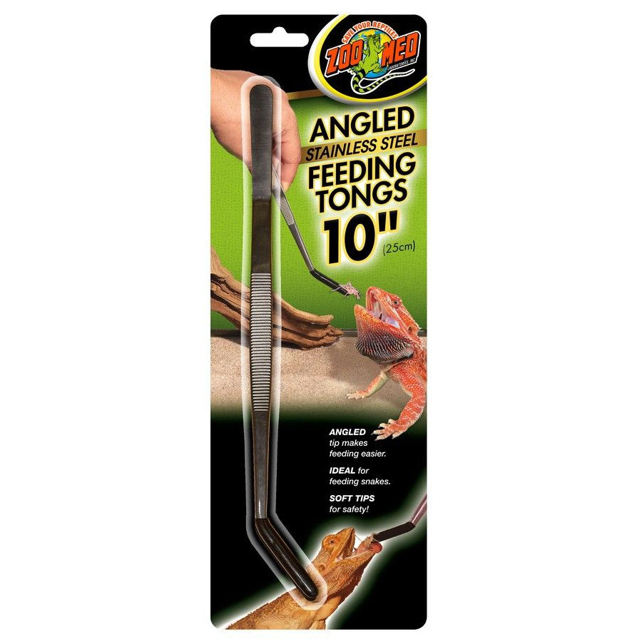 Zoo Med Angled Stainless Steel Feeding Tongs-Reptile-Zoo Med-1 Pack - (10" Long)-